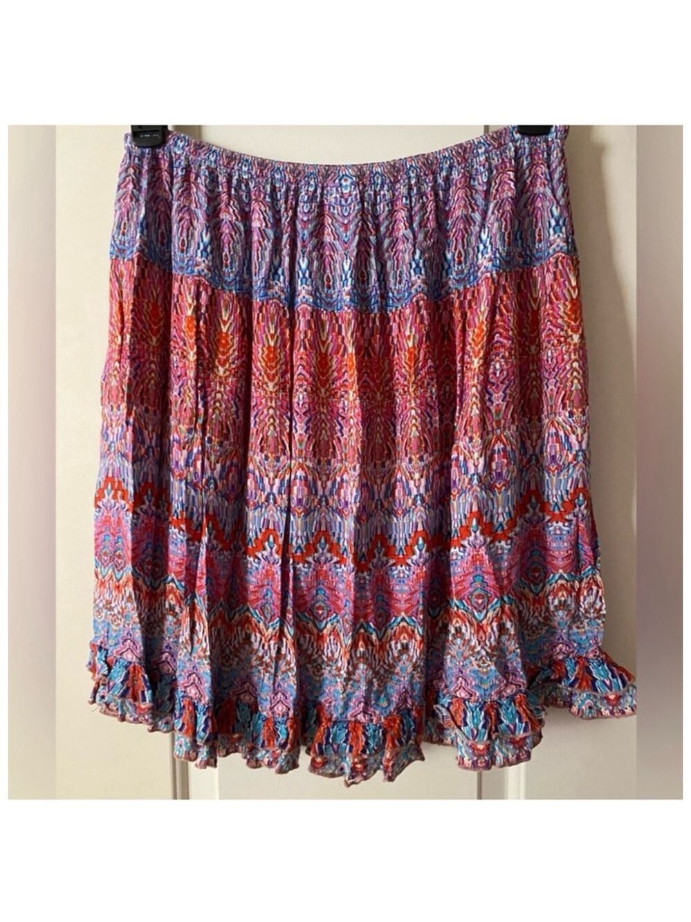 Dress Barn Boho Multi-colored Pattern Ruffle Hem Mini Skirt, M - Picture 3 of 6